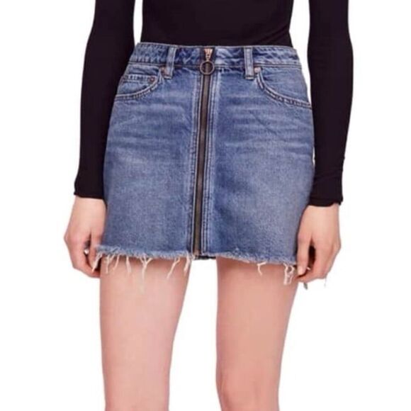 We The Free Free People Zip It Up Raw Hem Denim Skirt - Picture 1 of 7